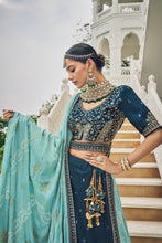 Load image into Gallery viewer, Turquoise Blue Silk Lehenga With Resham Embroidery