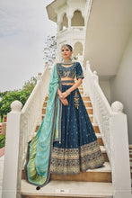 Load image into Gallery viewer, Turquoise Blue Silk Lehenga With Resham Embroidery