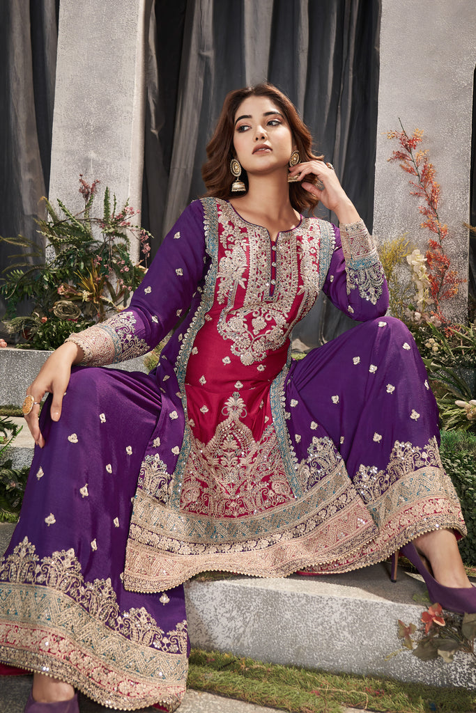 Embroidered Art Silk Pakistani Suit in Violet