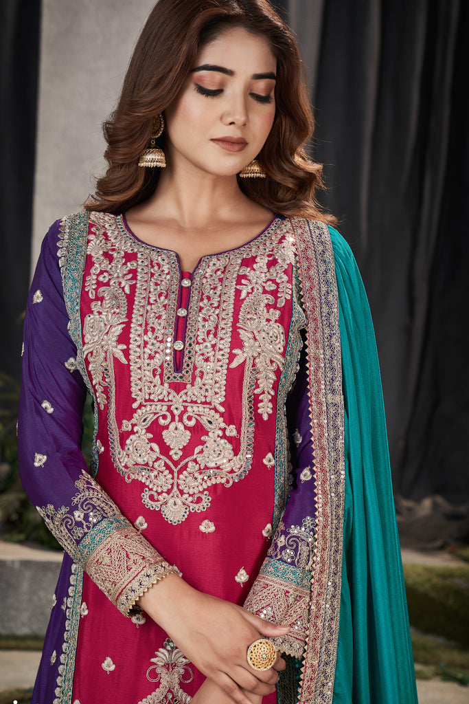 Embroidered Art Silk Pakistani Suit in Violet