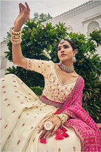 Load image into Gallery viewer, Off White Silk Lehenga Choli With Resham Embroidery &amp; Mirrors