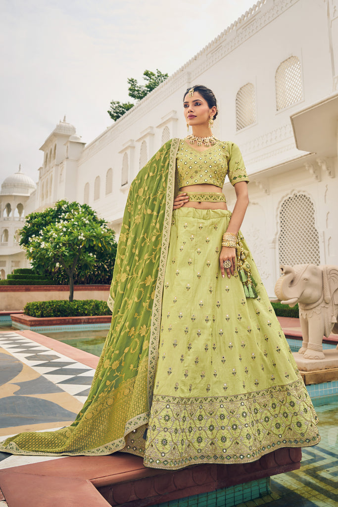 Ravishing Green Viscose Silk Traditional Bridal Lehenga Choli