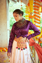 Load image into Gallery viewer, Purple Gaji Silk Printed Chaniya Choli With Crop-Top