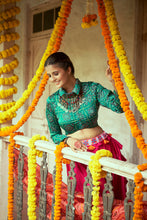 Load image into Gallery viewer, Green Gaji Silk Work Navratri Chaniya Choli With Bandhani Crop Top