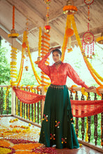 Load image into Gallery viewer, Red Gaji Silk Work Navratri Chaniya Choli With Bandhani Crop Top