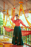 Red Gaji Silk Work Navratri Chaniya Choli With Bandhani Crop Top