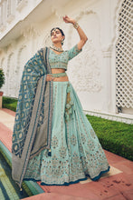 Load image into Gallery viewer, Teal Viscose Embroidery Mirror Heavy Lehenga With Dola Silk Dupatta