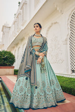 Load image into Gallery viewer, Teal Viscose Embroidery Mirror Heavy Lehenga With Dola Silk Dupatta