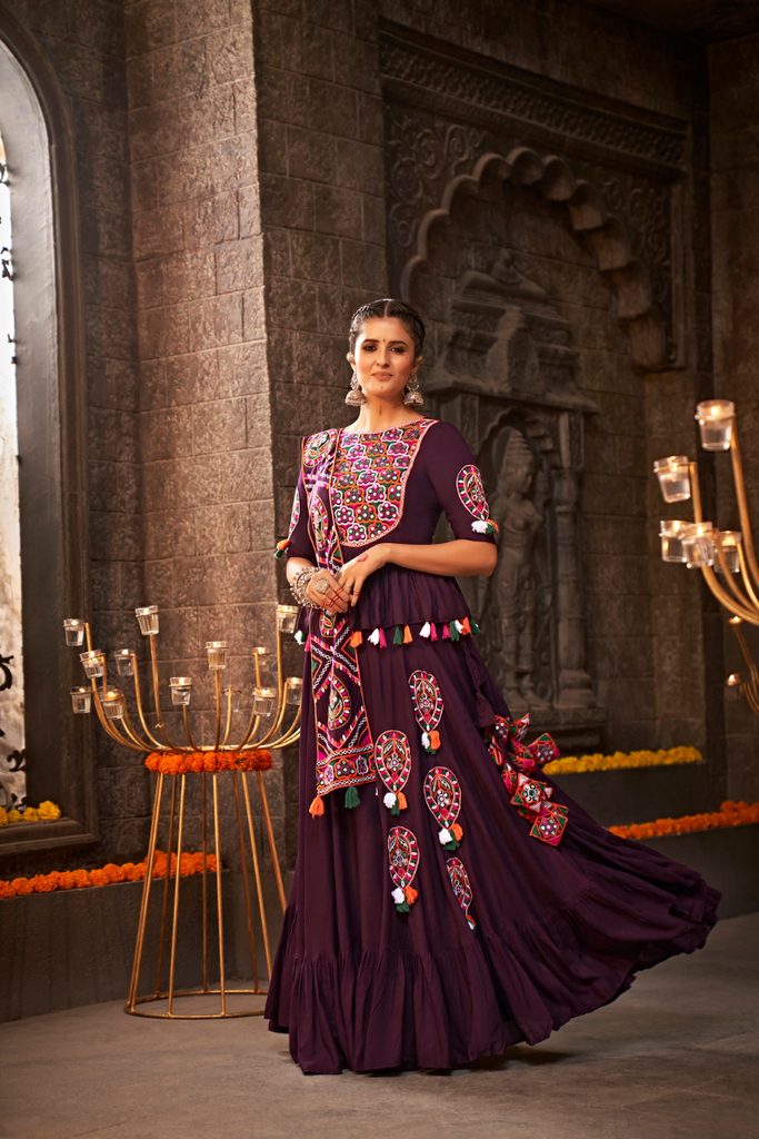 Purple Thread Embroidered Designer Traditional Navratri Chaniya Choli