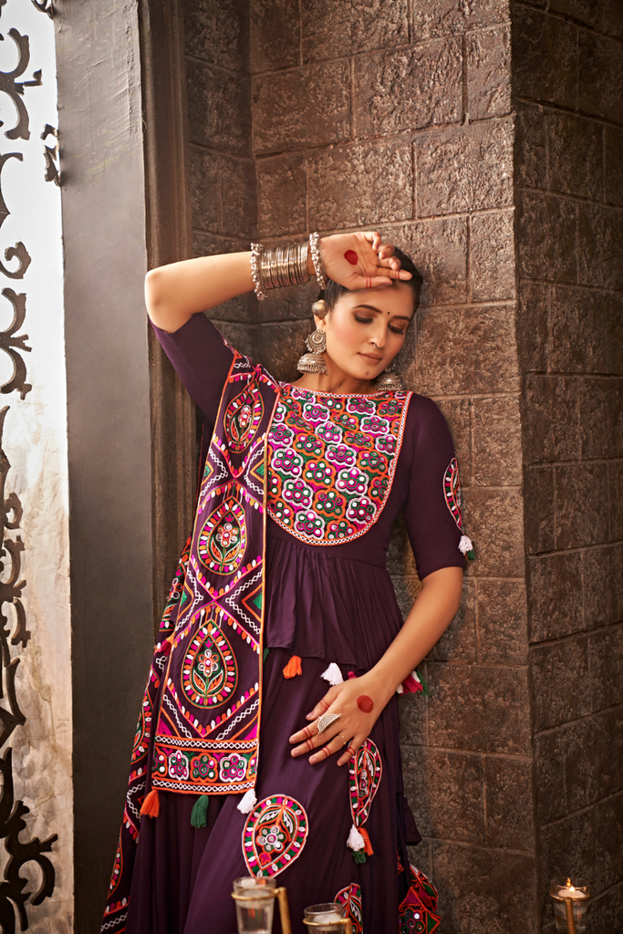 Purple Thread Embroidered Designer Traditional Navratri Chaniya Choli