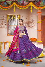 Load image into Gallery viewer, Blue And Purple Rayon Thread Embroidered With Mirror Work Stitched Choli.