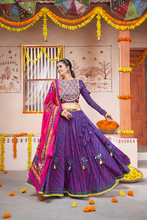Load image into Gallery viewer, Blue And Purple Rayon Thread Embroidered With Mirror Work Stitched Choli.
