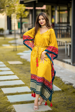 Load image into Gallery viewer, Mustard Color Digital Bandhej Print Pure Gaji Silk Kaftan - Diva D London LTD
