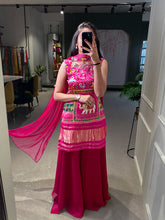 Load image into Gallery viewer, Pink Gaji Silk Pallazo Kurti Set With Elephant Border