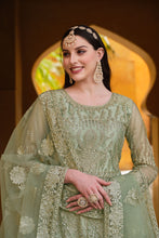 Load image into Gallery viewer, Alluring Net Fabric Green Party Style Anarkali Suit