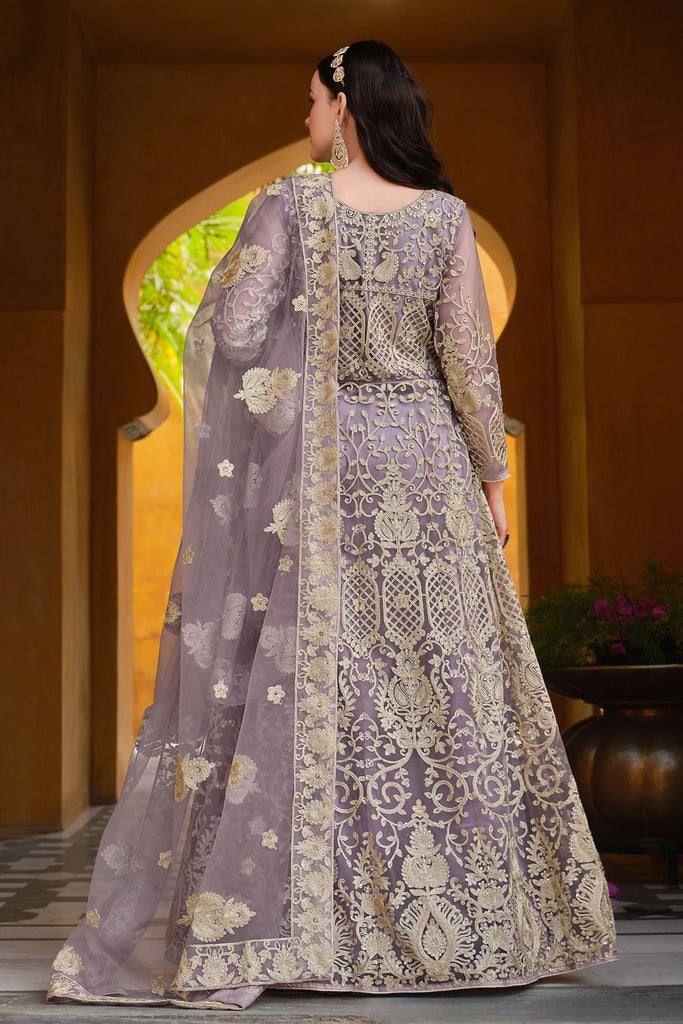 Purple Alluring Net Fabric Party Style Anarkali Suit