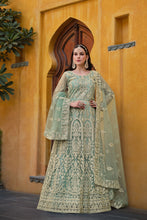 Load image into Gallery viewer, Light Green Alluring Net Fabric Party Style Anarkali Suit