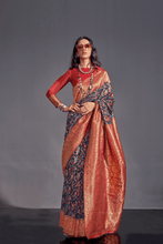 Load image into Gallery viewer, Midnight Blue Handloom Weaved Kashmiri Pashmina Silk Saree