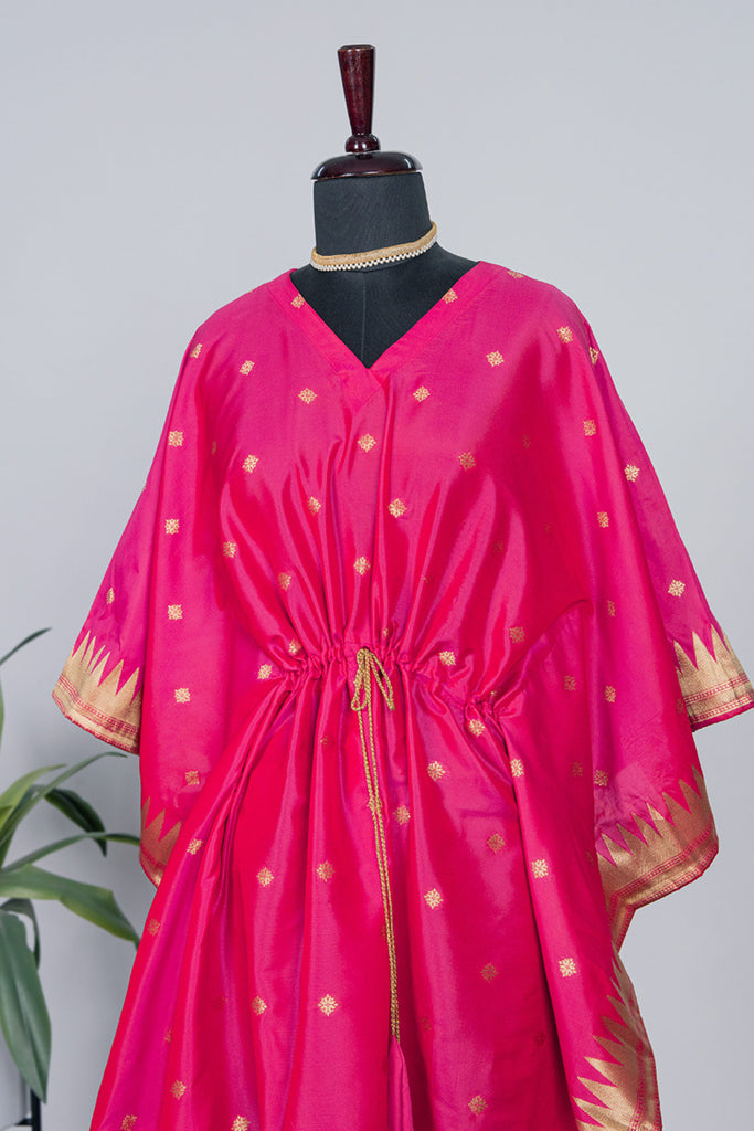 Pink Color Weaving Zari Work Jacquard Paithani Kaftan - Diva D London LTD