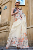 Off White With Peach Printed Satin Crepe Sarees