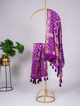 Load image into Gallery viewer, Purple Bandhani Gaji Silk Dupatta