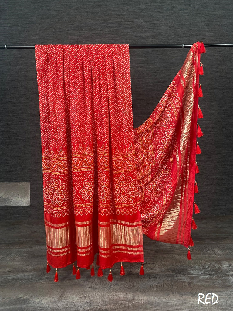 Red Colour Bandhej Digital Print Silk Dupatta
