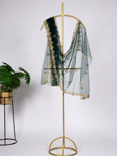 Load image into Gallery viewer, Green Net Dupatta With Embroidery Cut Work and Stone Work