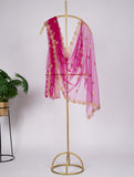 Pink Net Dupatta With Embroidery Cut Work and Stone Work