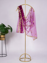 Load image into Gallery viewer, Purple Net Dupatta With Embroidery Cut Work and Stone Work