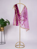 Purple Net Dupatta With Embroidery Cut Work and Stone Work