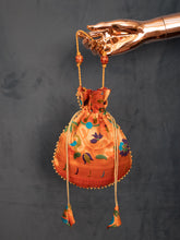 Load image into Gallery viewer, Orange Potli Bag With Pearl Lace Border With Moti.