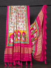 Load image into Gallery viewer, Pink Floral Print Gaji Silk Dupatta