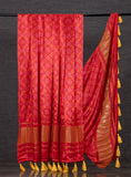 Red Bandhani Gaji Silk Dupatta With Yellow Tassels