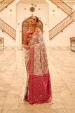 Chikoo Patola Printed Banarasi Silk Saree With Tassels