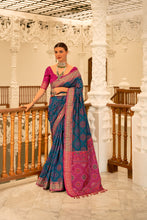 Load image into Gallery viewer, Blue Patola Printed Banarasi Silk Saree With Tassels