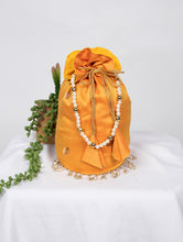Load image into Gallery viewer, Mustard Color Weaving Zari Work Silk Potli Bag