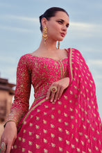 Load image into Gallery viewer, Two Tone Orange And Magenta Pink Embroidered Georgette Anarkali Suit - Diva D London LTD