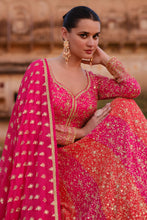 Load image into Gallery viewer, Two Tone Orange And Magenta Pink Embroidered Georgette Anarkali Suit - Diva D London LTD