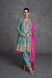 Greenish Blue Palazzo Suit With Embroidery Work