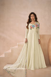 Readymade White Thread Embroidered Anarkali Suit