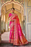 Hot Pink Dola Silk Saree With Blouse And Handwork Embroidery