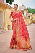 Load image into Gallery viewer, Red Handwork Embroidery Dola Silk Saree With Blouse