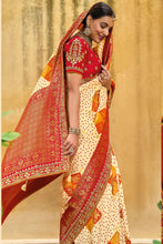 Load image into Gallery viewer, Cream Zari Woven Handwork Embroidery Dola Silk Saree With Blouse