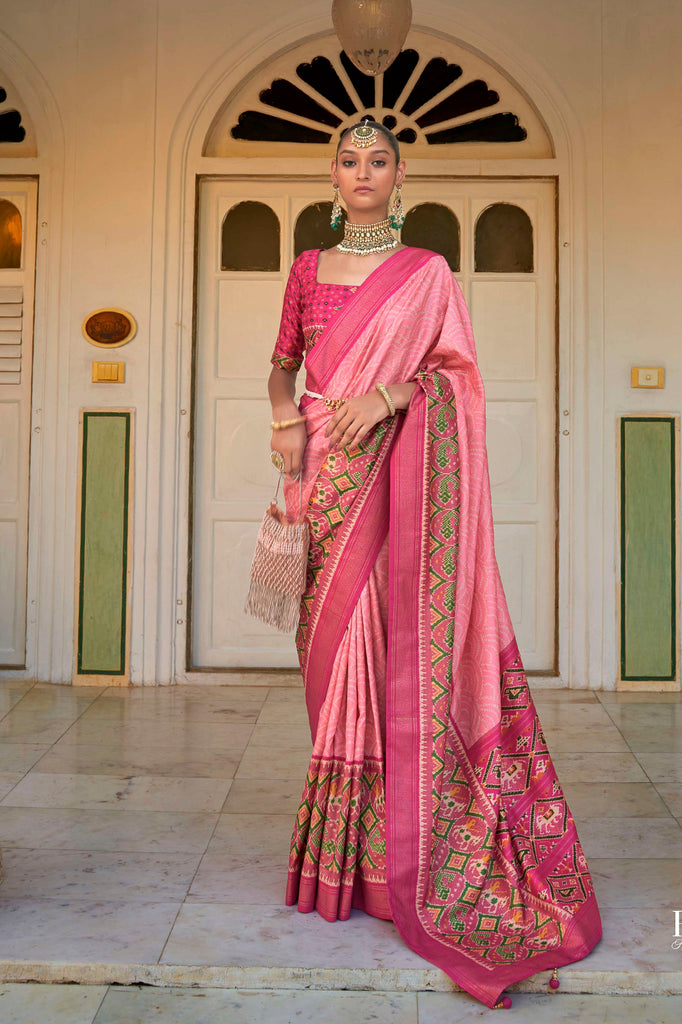Pink Woven Patola Silk Saree