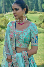 Load image into Gallery viewer, Angel Blue Heavy Embroidered Banarasi Silk Designer Lehenga Set