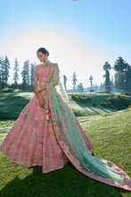 Load image into Gallery viewer, Light Pink With Mint Duppata Silk Resham Embroidered Panelled Lehenga