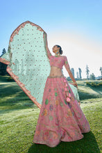 Load image into Gallery viewer, Light Pink With Mint Duppata Silk Resham Embroidered Panelled Lehenga