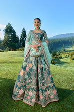 Load image into Gallery viewer, Green Silk Resham Embroidered Panelled Lehenga With Mint Duppata