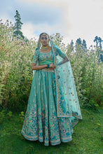 Load image into Gallery viewer, Sea Green Silk Resham Embroidered Panelled Lehenga With Matching Duppata