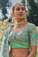 Load image into Gallery viewer, Sea Green Silk Resham Embroidered Panelled Lehenga With Matching Duppata